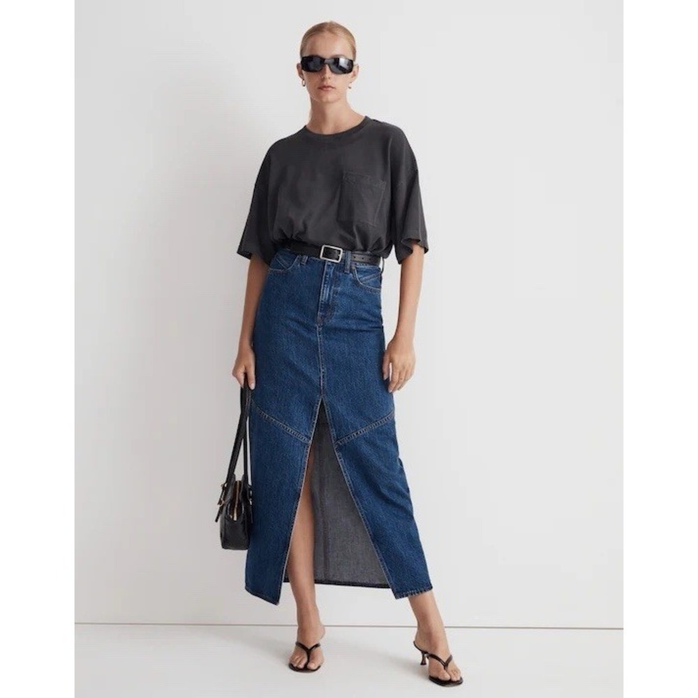 Madewell Denim Mid-Rise Maxi Skirt Pineland Wash 90s Inspired Classic Sz 25 NWOT